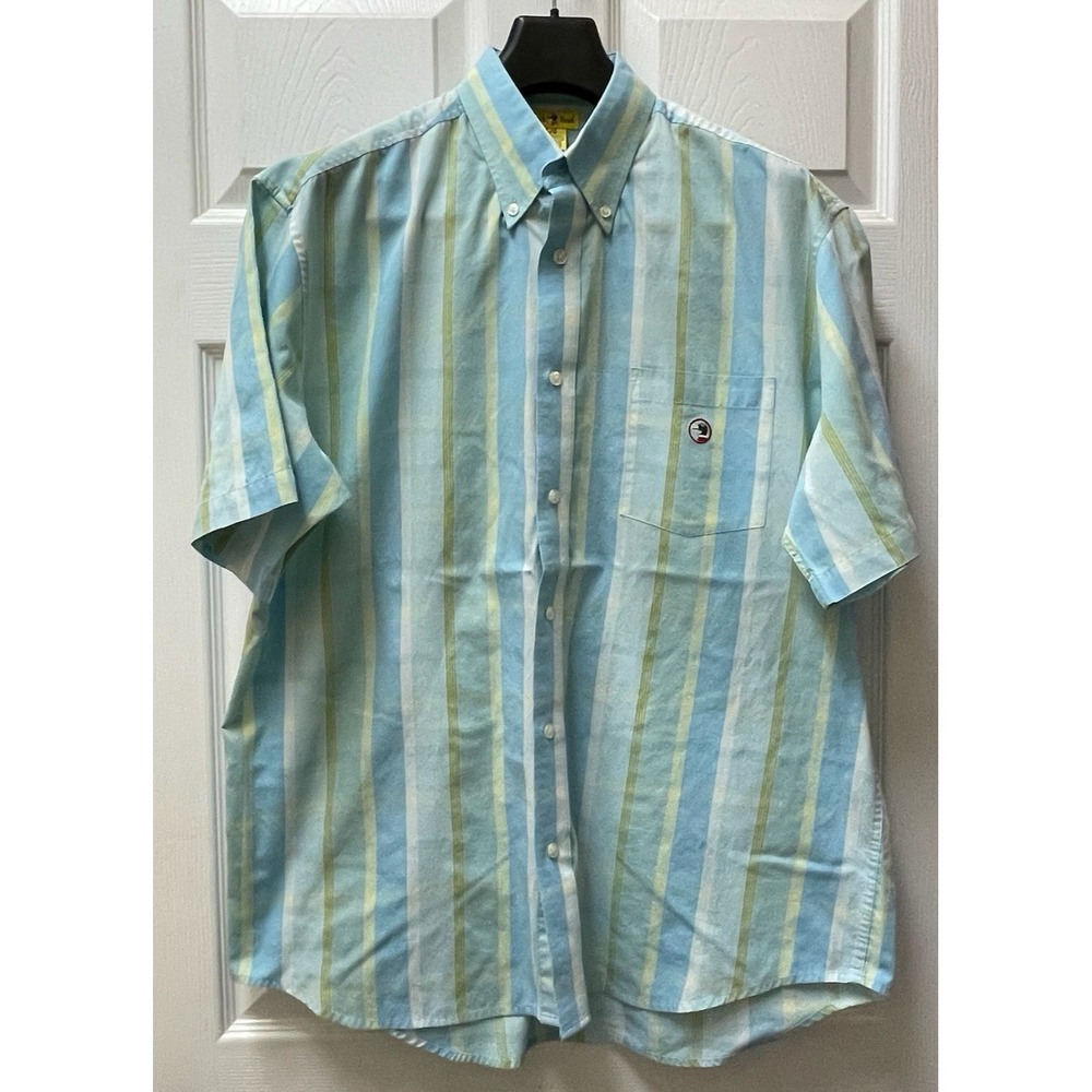 Duck Head Men's Large Blue & Green Plaid S/L Cotton-Poly Preppy Button Up Shirt‎